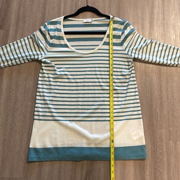 Vince Women’s Shirt Small Green & Cream Stripe Cotton Blend Quiet Luxury Preppy - Picture 14 of 15
